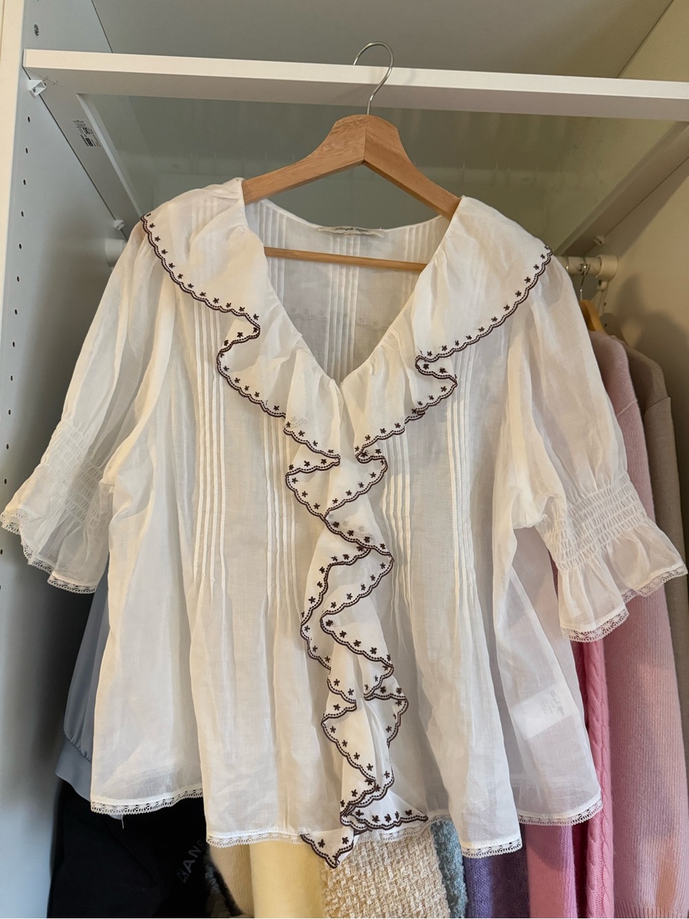 White Ruffle-Trim Peasant Blouse